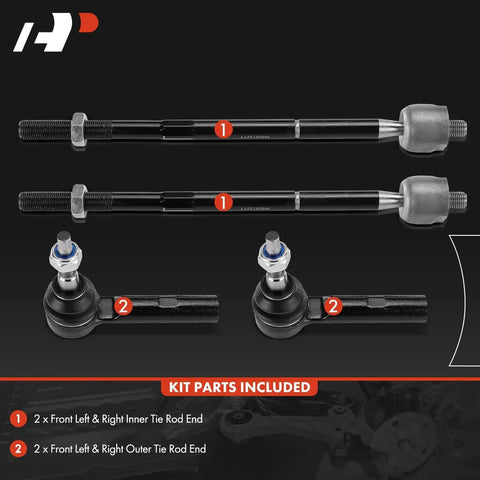 Four Piece Front Inner And Outer Tie Rod End Kit For Dodge Charger Challenger And Chrysler 300 RWD 2011 To 2020 V8 With Competition Suspension Durable Steel For Precise Steering And Easy Install, shown parts