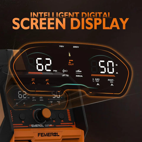 Large LED display of All In One Welding Machine 3 In 1 Plasma Cutter TIG Welder And MMA Stick Welder with digital screen settings.