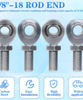 Heavy Duty Five Eighth Inch Heim Joint Rod End Bearing With Jam Nut 4-Pack For Off Road, Rock Crawling And Racing, Chromoly C4130 Steel Construction Delivers Maximum Strength, Durability, And Impact Resistance. 5/8-18 rod end set with jam nut