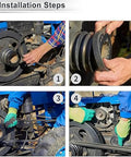 Installation steps demonstrating Heavy Duty 134T Drive Belt For Harley Davidson Motorcycle Engine Replacement 24mm Rubber.