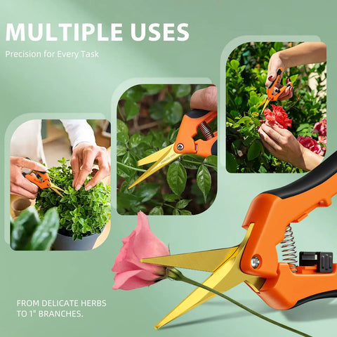Using Two Piece Pruning Set With 8.5 Inch Bypass Pruner And 6.5 Inch Precision Snips For Yard Work on plants and flowers