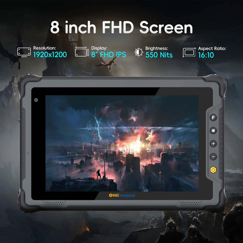 Heavy Duty 8 Inch Windows 11 Pro Rugged Tablet Packed With Honeywell Barcode Scanner For Blazing Fast WMS And Retail Inventory Tracking Featuring 8GB Ram Plus 128GB Storage Built Like A Tank For Any Job, showcasing 8 inch FHD screen and display features.