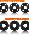 14 Piece Angle Grinder Flange Nuts Set 5/8-11 For 4-1/2 Inch Grinders Includes 6 Inner Nuts, 6 Outer Nuts, And 2 Spanners Pro Grade Replacement Kit For DIYers Home Shop outer and inner angle grinder flange nuts displayed