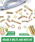 Built Tough Heavy Duty Bolt Nut Washer Set 467 Piece Assortment Kit With Flat Hex Screws Bolts Nuts Lock Washers Grade 8 Steel