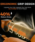 Ergonomic grip of Beast Power Cordless Leaf Blower With 650 CFM Up To 180 MPH, Brushless Motor, shown reducing stress by 40%.