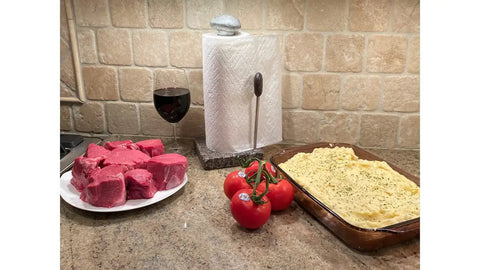 Granite Paper Towel Holder Free Standing Kitchen Roll Holder on countertop with food items, durable granite base, USA-made