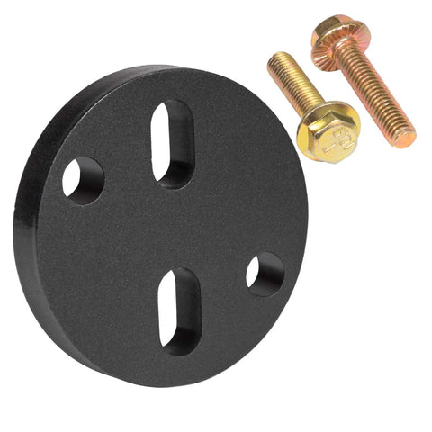 Front view of black round 13mm injection pump idle lock nut wrench plate with two bolts