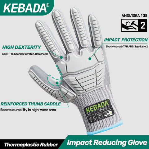 Impact Protection Work Gloves With Grippy Grip And Touchscreen Compatibility, sandy nitrile coated, grey, medium, ANSI A2 cut resistant