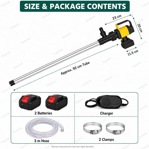 Heavy Duty 1000W Cordless Oil Drum Pump With Hose, Wireless Fuel Transfer System. 92cm Aluminum Tube And 7m Lift Power For Diesel Lube Water Mobile Barrels Efficient On Site Work. No Cords Needed