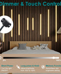 8 Pcs LED Recessed Light Kit Touch Control Dimmable 3000K Warm COB Strip Lighting with dimmer function in a stylish bedroom setting.