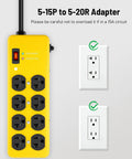Beefy Heavy Duty 20 Amp Power Strip With 12 Gauge 6 Foot Extension Cord Metal Surge Protector close-up of 8 5-20R outlets