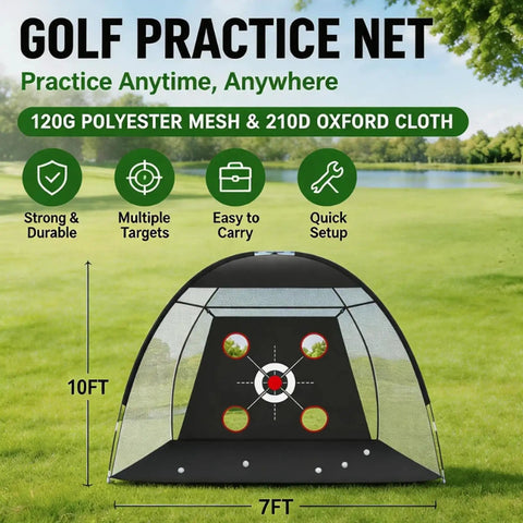 Backyard Golf Practice Net Kit 10x7ft with target design, polyester mesh, and oxford cloth for indoor and outdoor use