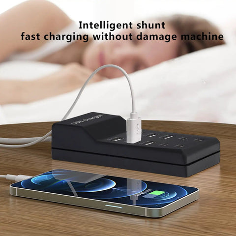 50W 10 Port USB Charging Station With 6 USB A Ports And 4 USB C Ports All In One Fast Charger for iPhone charging on table