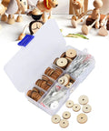 50 Set Doll Joints And Cotter Pins Skeleton Movable Joints For Teddy Bear Making Supplies in storage box with wooden dolls.