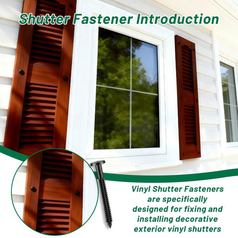 Heavy Duty 80 Pack 3 Inch Vinyl Shutter Fasteners For Home Exterior Repair UV shielded fasteners on window shutters.
