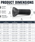 Product dimensions chart for 100 Pieces Carbide Insert Screws Set For CNC Lathe And Milling Tools Torx Screws M2 To M5, Grade 12.9 Alloy Steel