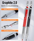 Workhorse Carpenter Pencil Set With Case, 11 Pack, Includes 2.8mm Solid Pencils With 24 Refills, 2.0mm Mechanical Pencils in red and black with metal grip and pencil sharpener