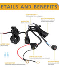 Heavy Duty 12V Wiring Harness Kit With Nylon Construction And Rocker Switch For Led Light Bar Fog Lights Driving Lights