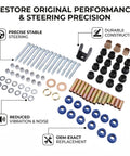 Beefed Up Golf Cart Front End Rebuild Kit For Club Car DS 1993 And Up Gas Or Electric With Polyurethane Bushings visible parts