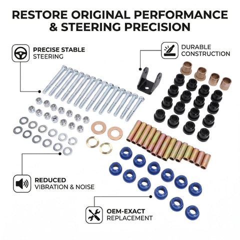 Beefed Up Golf Cart Front End Rebuild Kit For Club Car DS 1993 And Up Gas Or Electric With Polyurethane Bushings visible parts