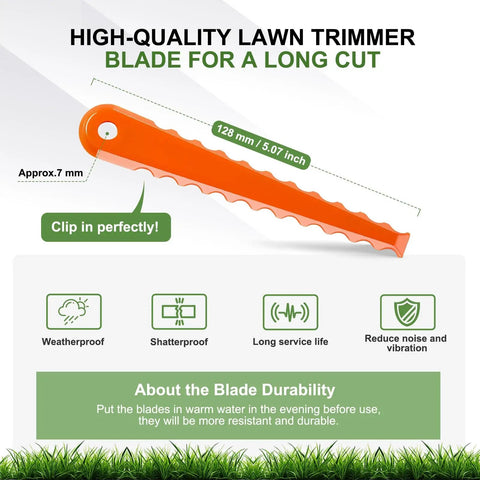 Replacement Blades For Ryobi 3 In 1 Fixed String Trimmer Head AC053N1FH, orange nylon PA6 blade, 128.8mm length