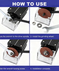 How to use Heavy Duty Pneumatic Nick Grinder featuring installation steps for grinding wheel and wrench adjustments.