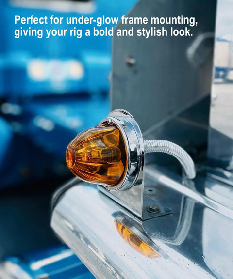 Watermelon Light Bracket Set For Stainless Steel Bumper Mounts, attached to shiny surface, showcasing universal fit.