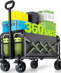 All Terrain Folding Wagon Cart With Brakes 360 Lb Heavy Duty Portable Lightweight Wagon loaded with gear, side view