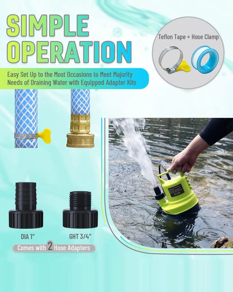 Image of Heavy Boss Level 1HP Submersible Sump Pump with hose adapters for easy operation in water draining tasks.