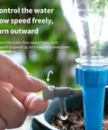 Adjusting flow on self watering plant spike kit for indoor plants with automatic watering system and adjustable flow slow release drip valve