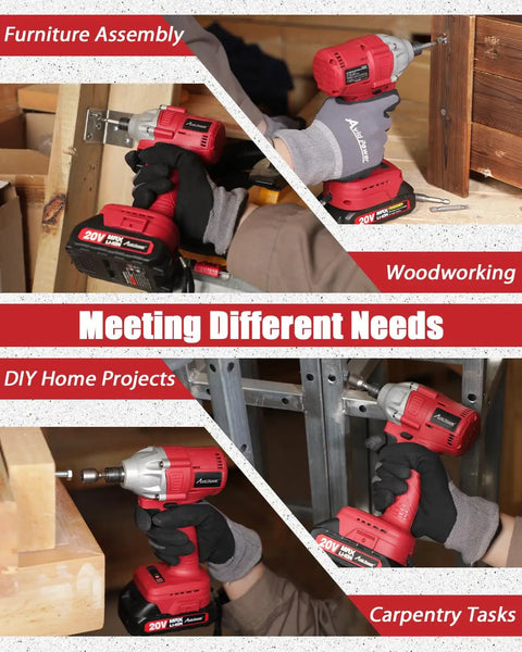 20V Brushless Impact Driver Kit With Two-Speed Variable Speed, Cordless Power in use for furniture assembly and woodworking