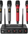 Wireless Microphone System With Four Channel UHF Handheld Mics For Karaoke Parties Church Weddings Long Range 60 Meters 200 Feet