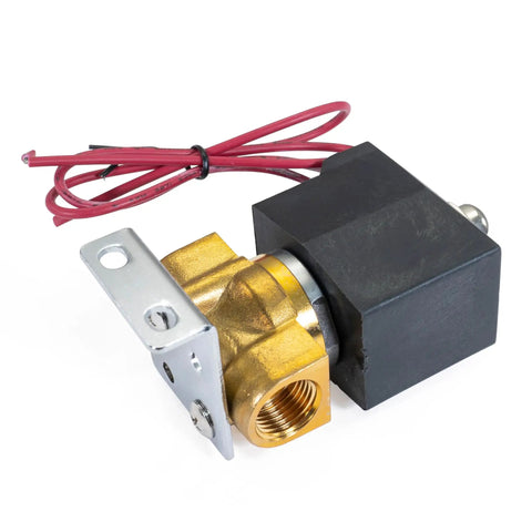 Electric Air Tank Drain Valve Kit With Push Button Inside Cab Control 1/4 NPT shown with brass fittings and red wire
