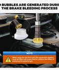 Automatic brake bleeder kit attached to car brake fluid reservoir; black body, gold knob, 1 L bottle