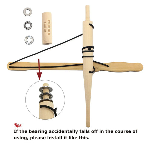 Primitive Friction Fire Starter Kit For Bushcraft And Camping, Bow Drill Set With Bamboo Handle and bearing assembly detail