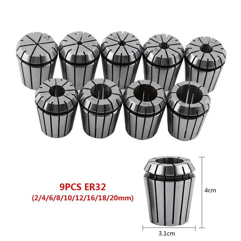 Pro Grade ER32 Spring Collet Set for CNC Workholding and Milling Lathe Machining, Easy Self Release, Includes 9 pieces