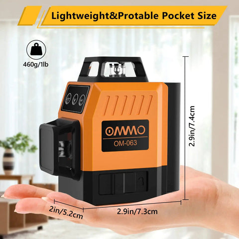 Self Leveling Alignment Laser Level For Construction With 8 Laser Lines And 360 Degree Horizontal And Vertical Beams, 150ft Range, Magnetic Stand And USB Cable Included, Easy Pro Grade Layout For Floors Walls And Ceilings shown in hand for scale