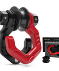 Beefy Heavy Duty Snatch Block And D Ring Shackle Two In One Recovery Tool For Off Road Vehicle Towing Winch With Three Quarter Inch D Ring Pulley And Break Strength 57320 Lbs Red And Black One Pack, shown with box