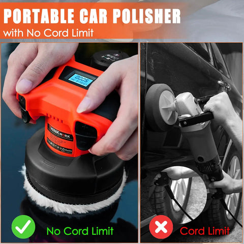 Cordless Car Buffer Polisher With Gamepad Grip For No Fuss Waxing, 12V 2.0Ah Battery And Cigarette Lighter Socket, 6 Variable Speeds Up To 5000 RPM, Swirl-Free Finish For Polished Cars