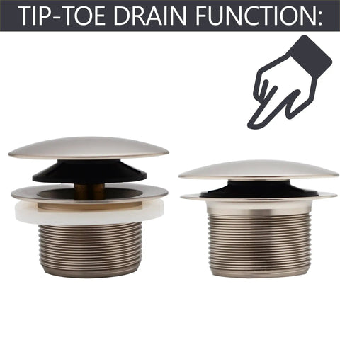 Swanky Satin Nickel Mushroom Tip Toe Bathtub Drain Stopper 1 1/2 Inch NPSM push button for easy tub drainage