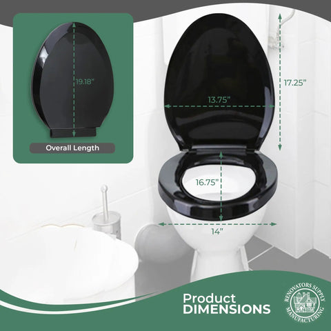 Soft Close Elongated Toilet Seat In Black With Quiet Close Lid, Contoured Comfort, Easy Install, Grip-Tight Bumpers