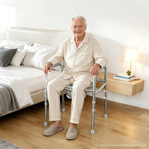 Solid As A Rock 3 In 1 Bedside Commode Toilet For Seniors Featuring Bulletproof Dual Crossbar Support And Big League Steel Frame Switches Seamlessly Between Raised Seat And Shower Chair For Hassle Free Daily Mobility Up To 350 Pounds