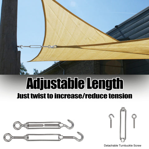 10 Pack M6 Turnbuckle Hook And Eye Set Stainless Steel 304 For Wire Rope Tension shown installed with a sun shade sail.
