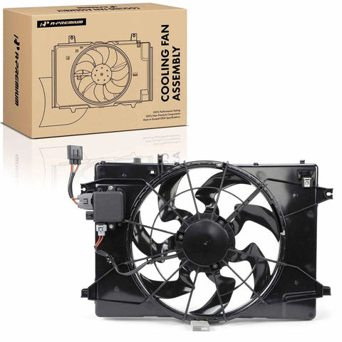 Heavy Duty Engine Radiator Cooling Fan Assembly With Embedded Control Module For Hyundai Ioniq Plus Kia Niro Vehicles 2017 To 2022 No Sweat Bolt On Swap, featuring 7 blade fan design.