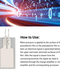 Ultra Sensitive Piezoelectric Film Sensor For Flexible Polymer Film shown with instruction text on signal generation process
