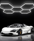 Installed Hexagon LED Garage Lights 5 Pack 6500K Ultra Bright Ceiling Lighting For Garages Workshops Warehouses Gyms And Shops With Honeycomb Design
