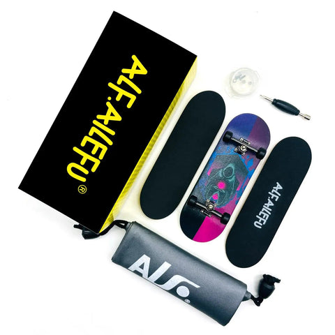 Death Edition Pro Fingerboard Deck 32mm five-layer maple with deep concave CNC trucks and accessories shown in packaging.