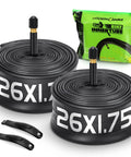 2 Pack 26x1.75-2.125 AV48 Schrader butyl bike tubes for MTB cruiser city road bikes, fits 26 inch wheels, includes 2 levers.
