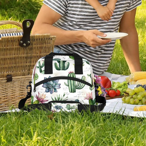 Desert Plant Inspired Tropical Green Insulated Lunch Bag For Women And Men With Adjustable Shoulder Strap at picnic