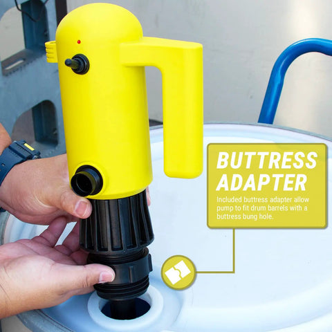 Rugged Telescopic Electric Gasoline Transfer Pump Pushes 4 2 Gpm with buttress adapter fitting barrels for easy transfer.
